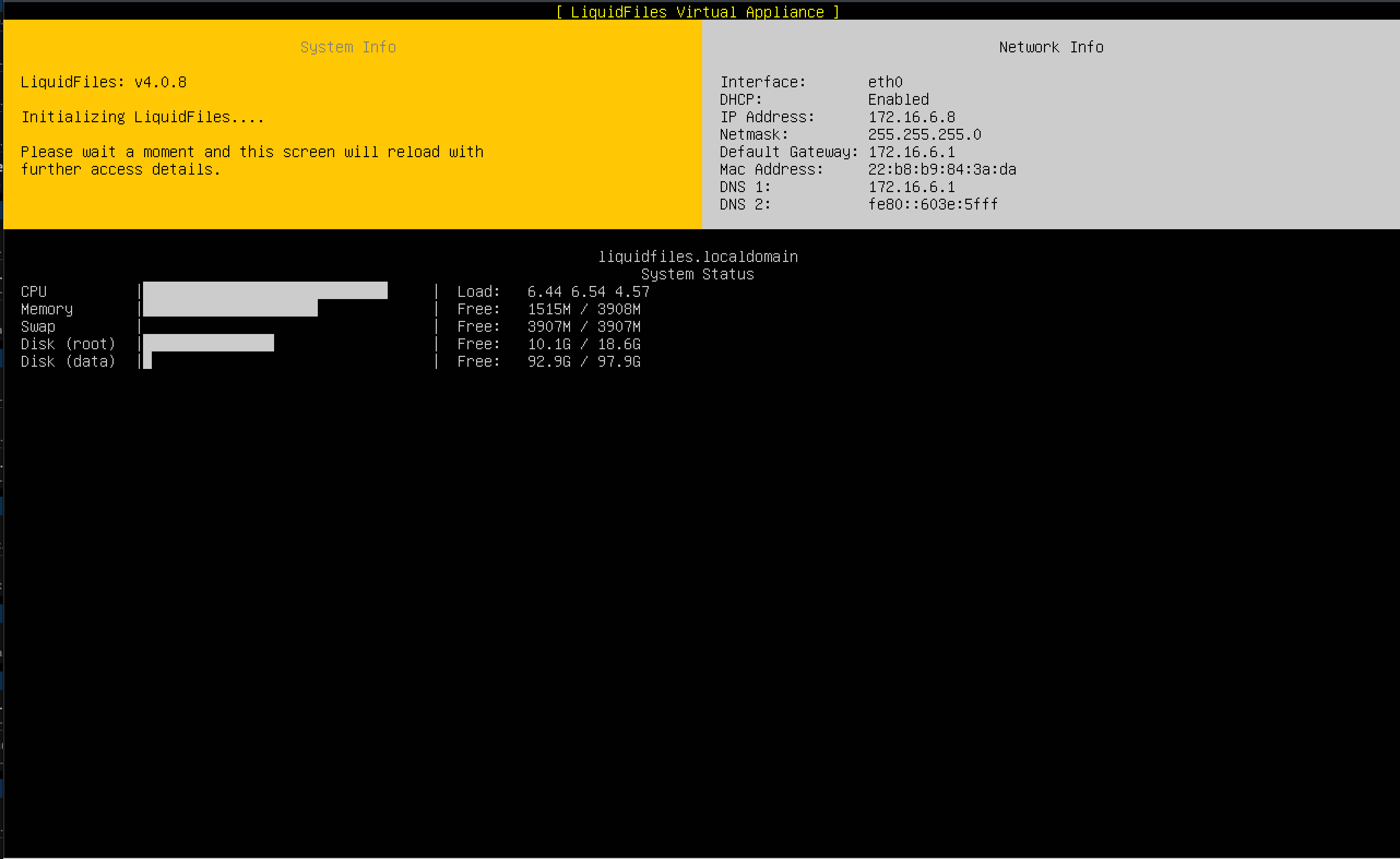 Installation complete with system and data disks