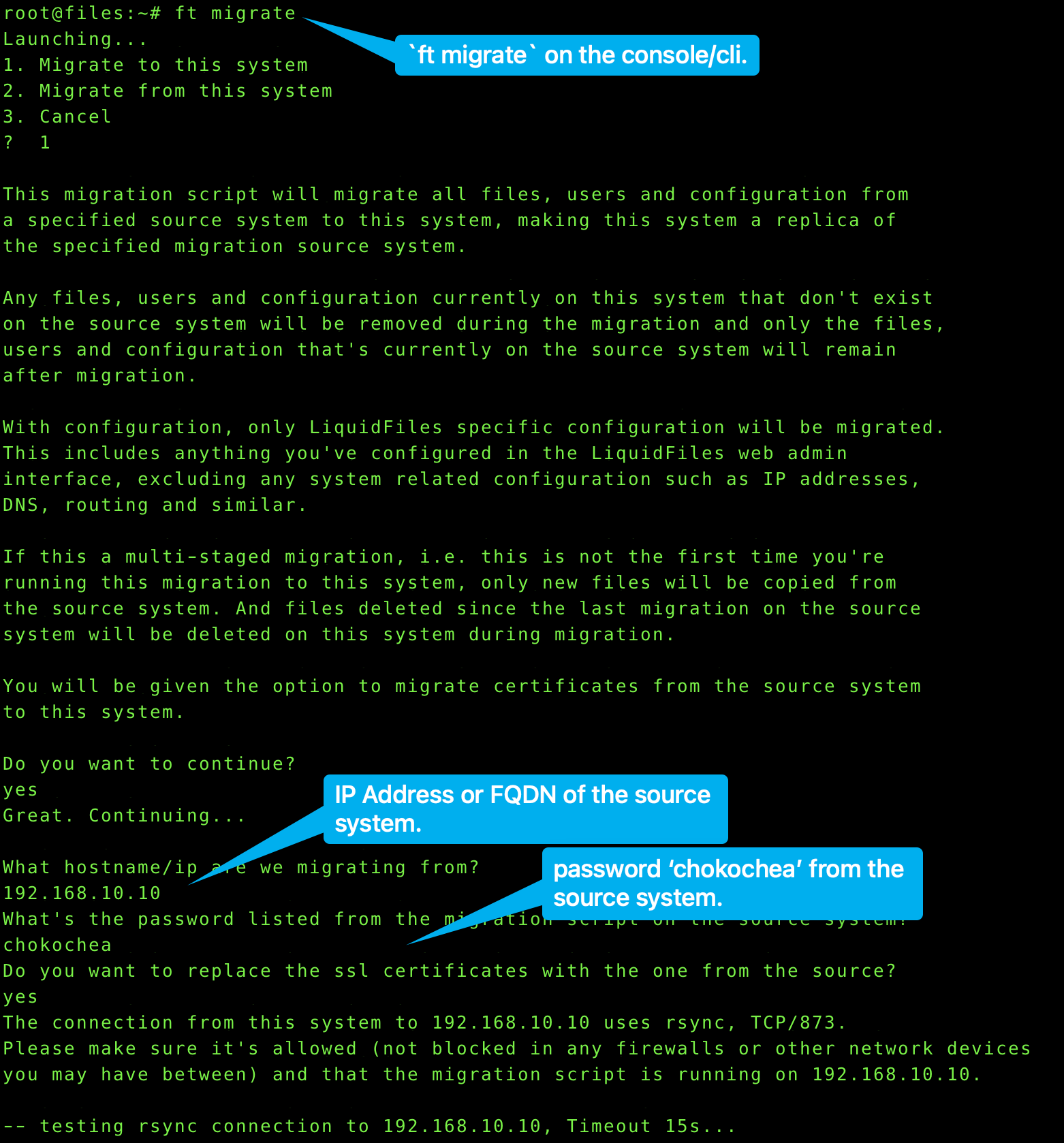 CLI migration configuration options