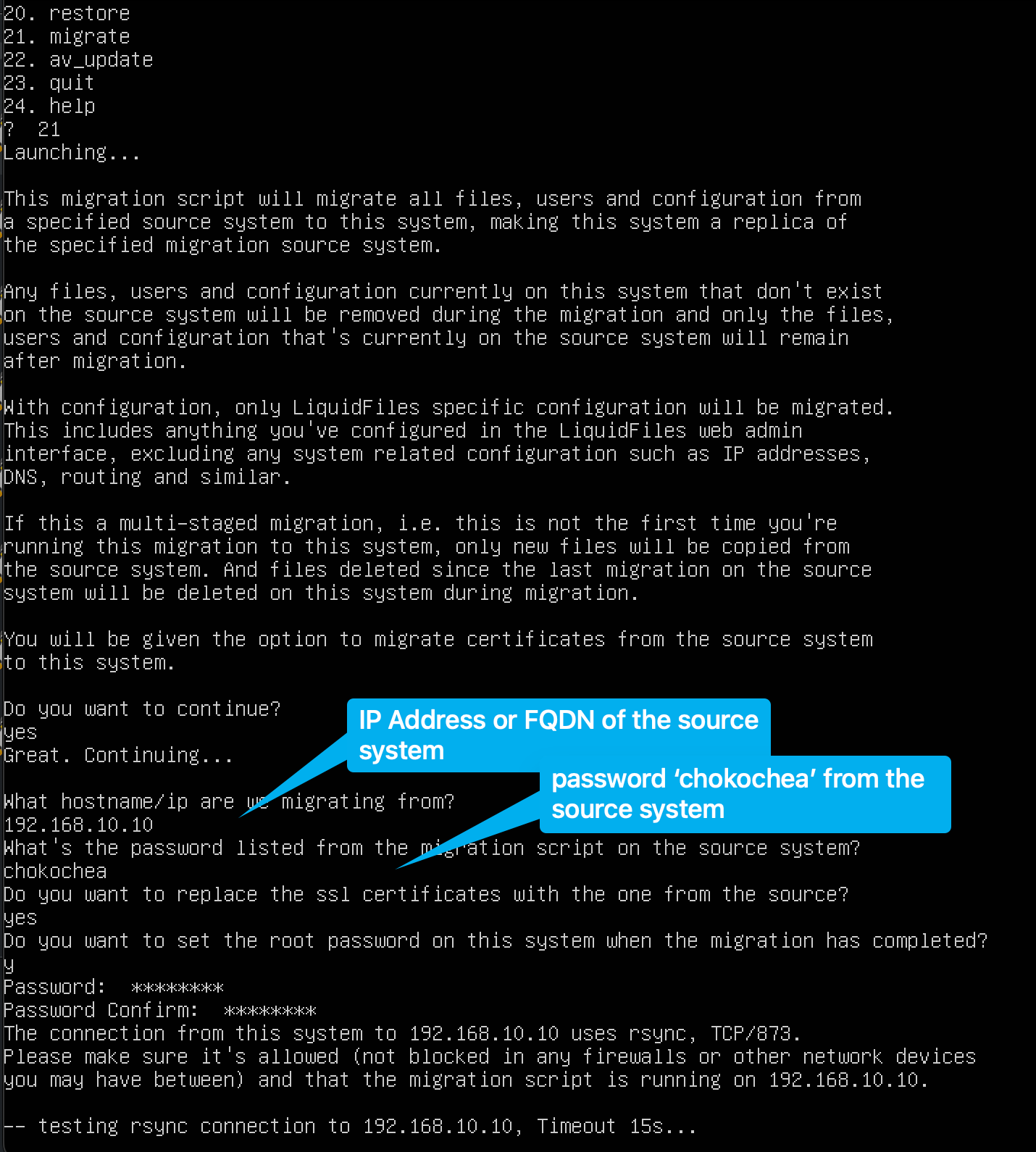 Console migration configuration options