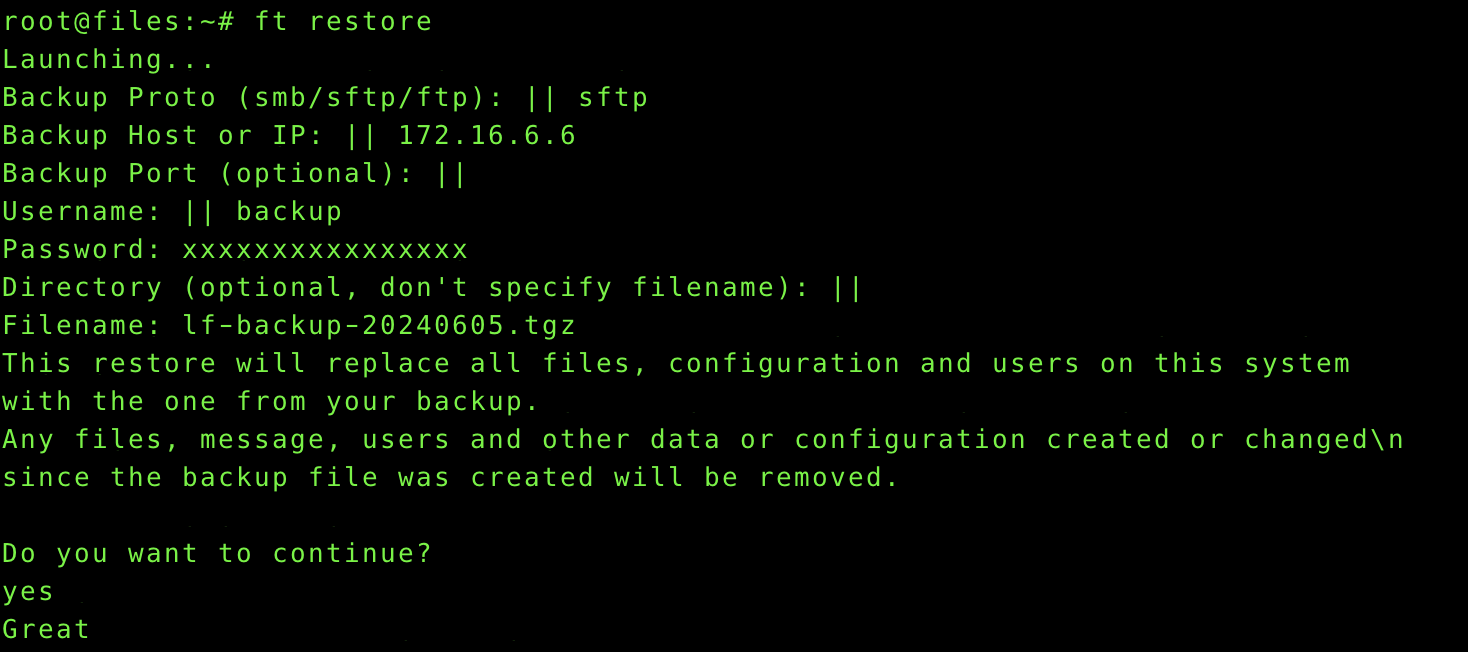 Console restore configuration options