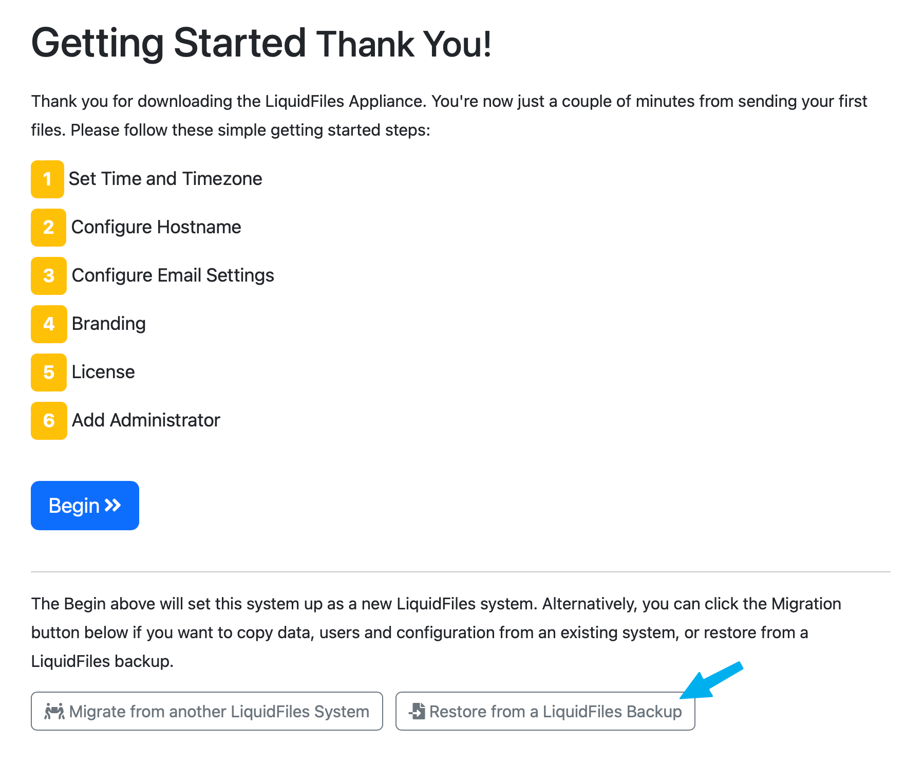 Restore option on getting started page