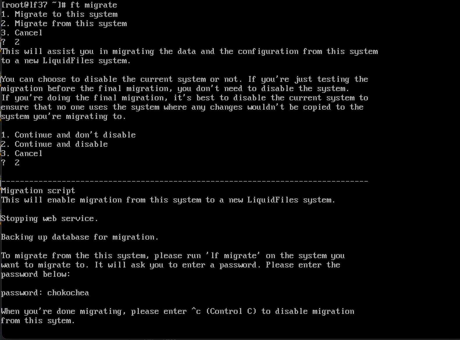 Source system ft migrate console output