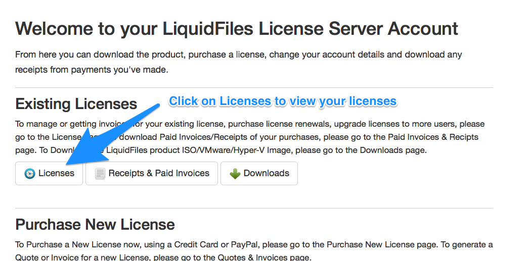 License portal overview page
