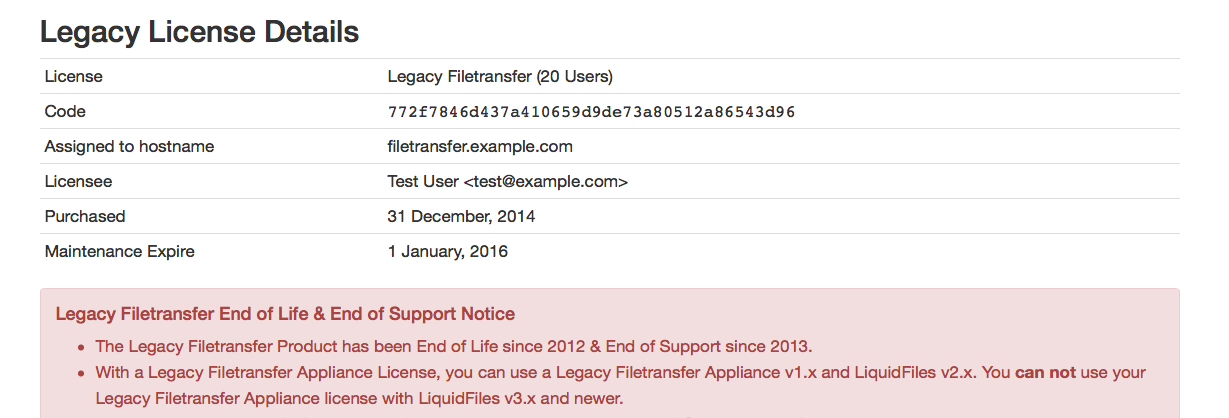 License details page