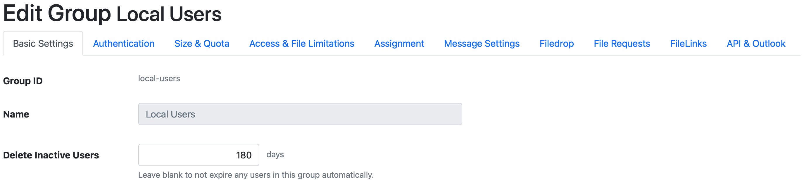 Groups auto-delete inactive users setting