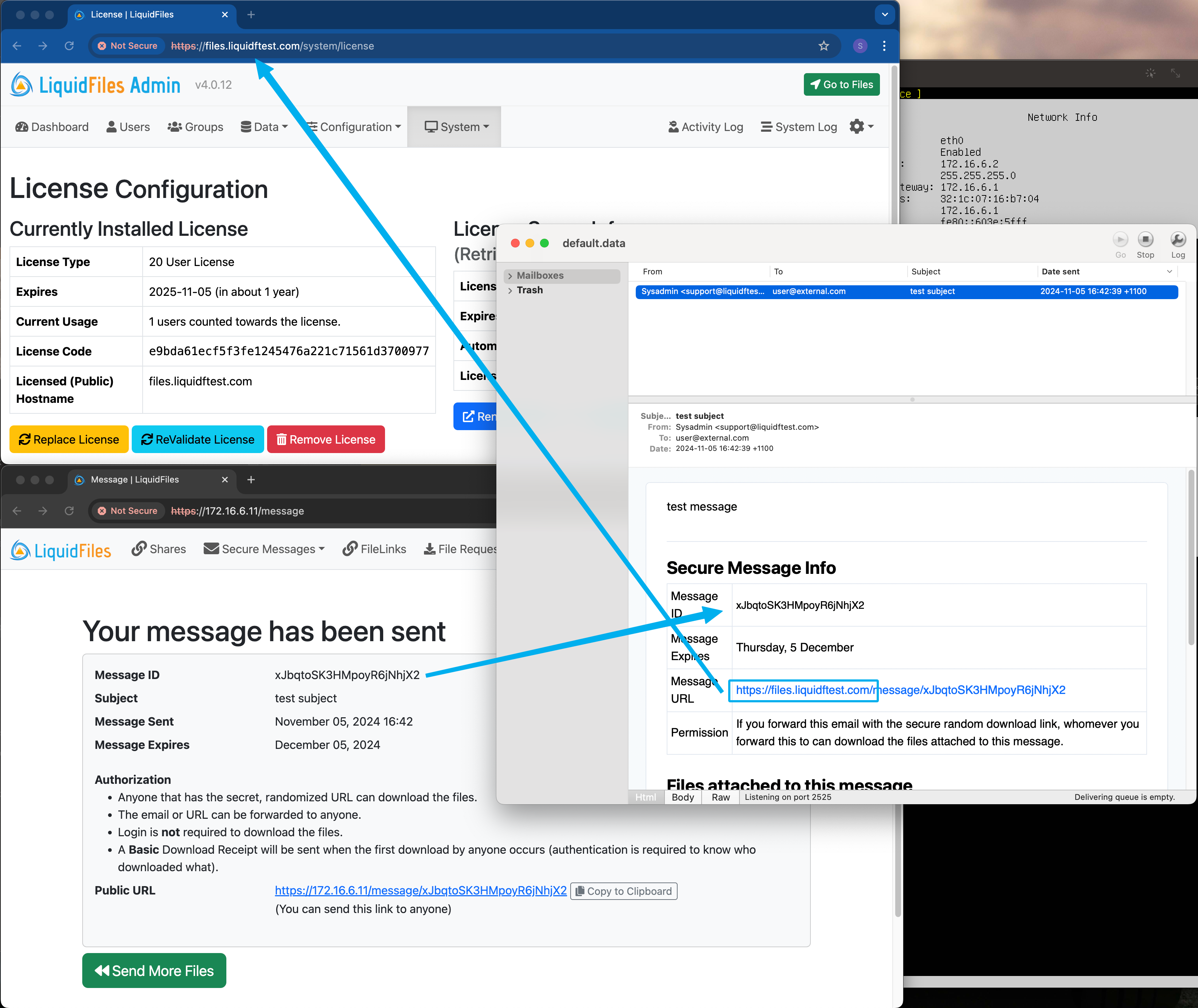 Email with production URL from test system