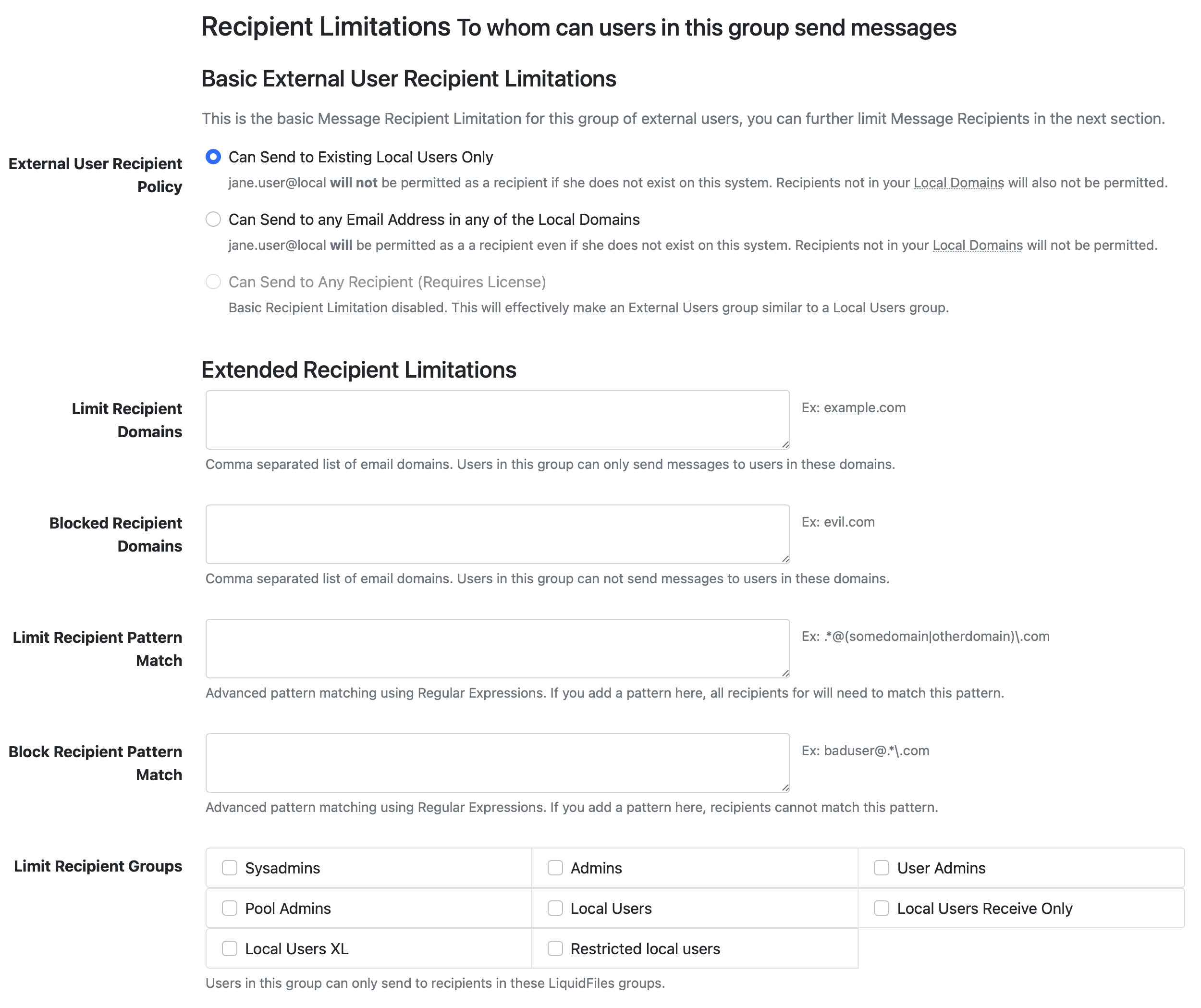 Recipient Limitations External Users