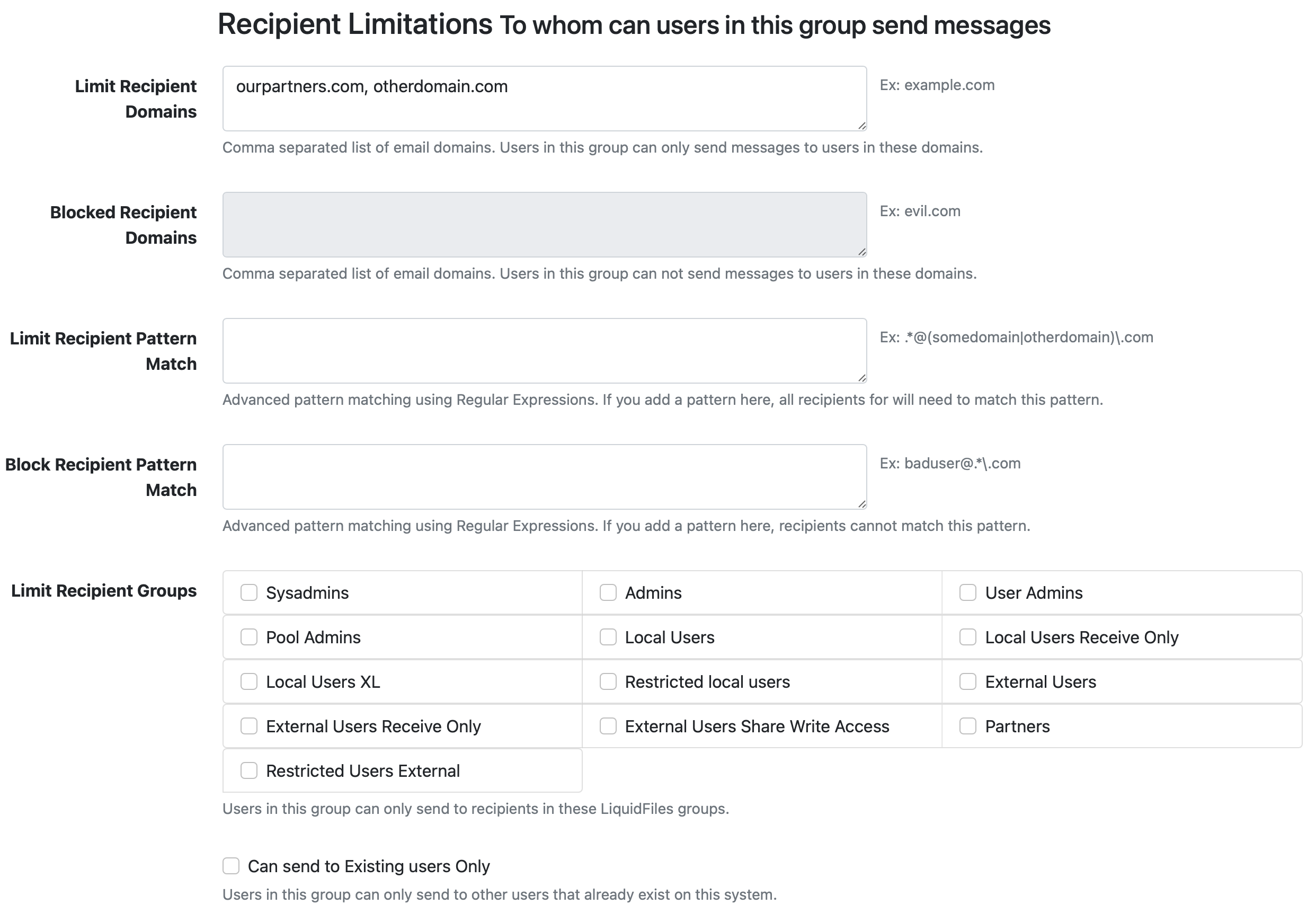 Recipient Limitations Local Users