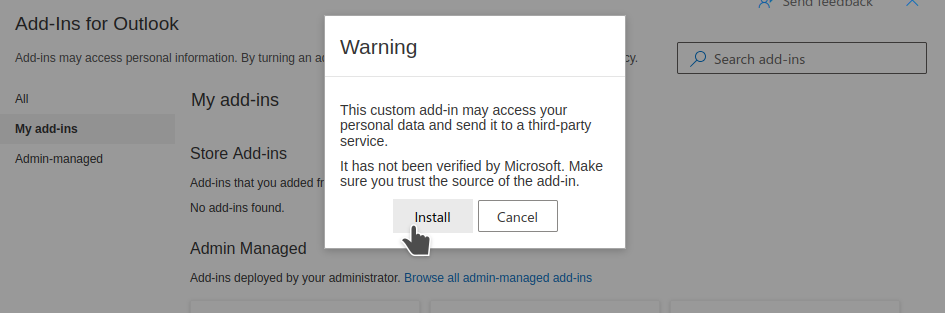 Confirm add-in installation dialog