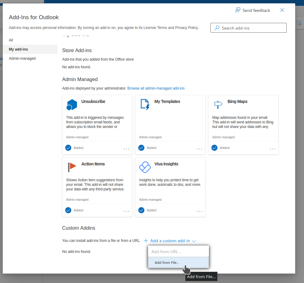 Upload custom add-in in Outlook web