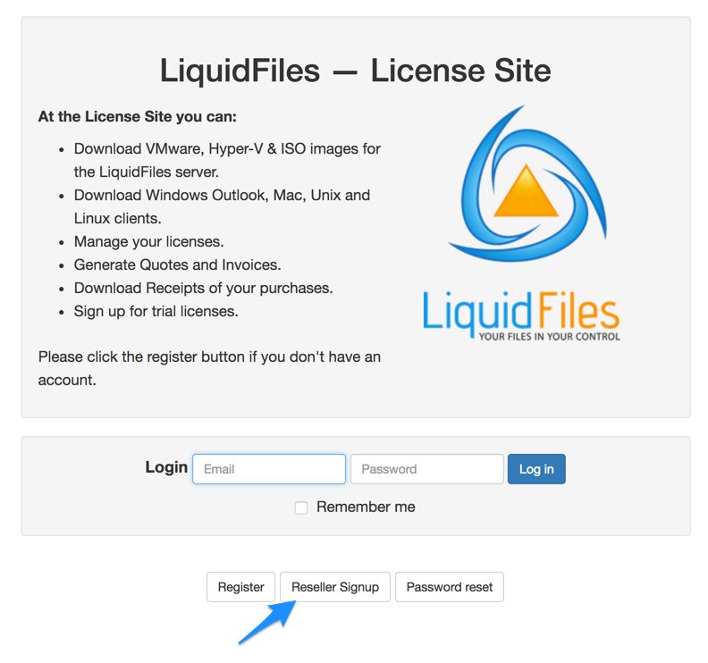 Reseller signup link on license page
