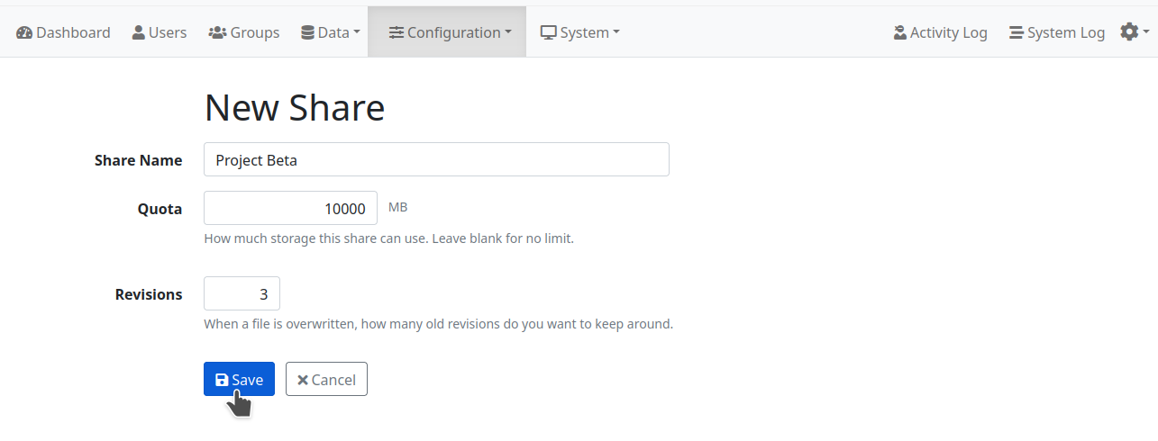 LiquidFiles Share Settings