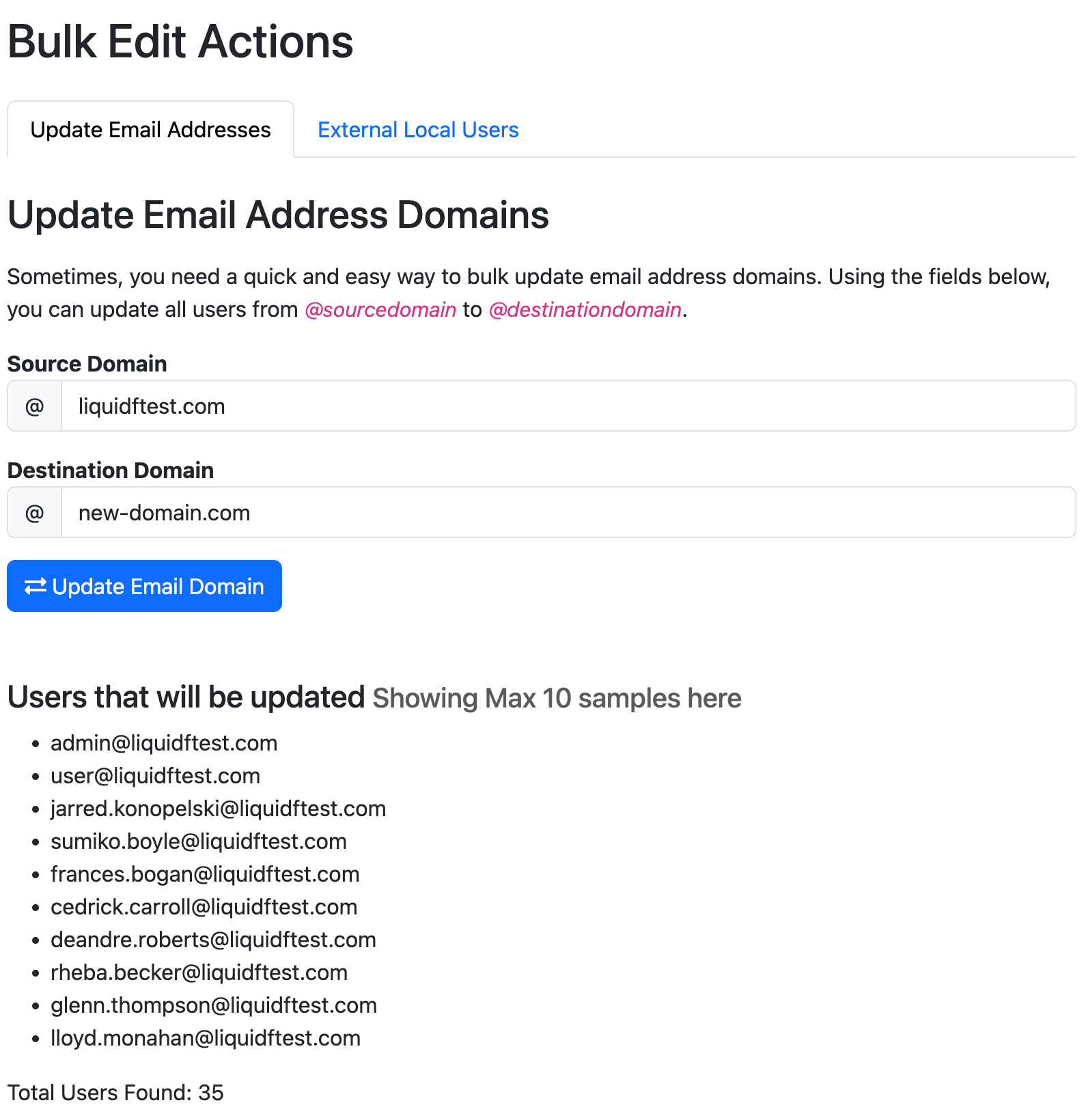 Bulk edit users email domain