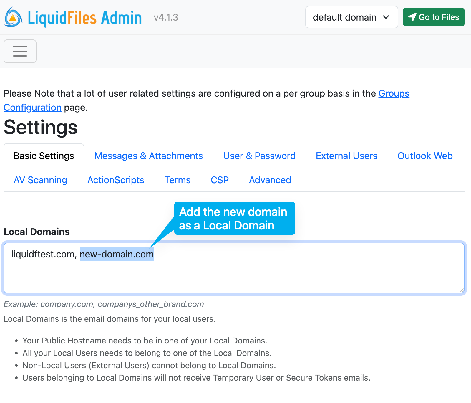 Adding new domain to local domains