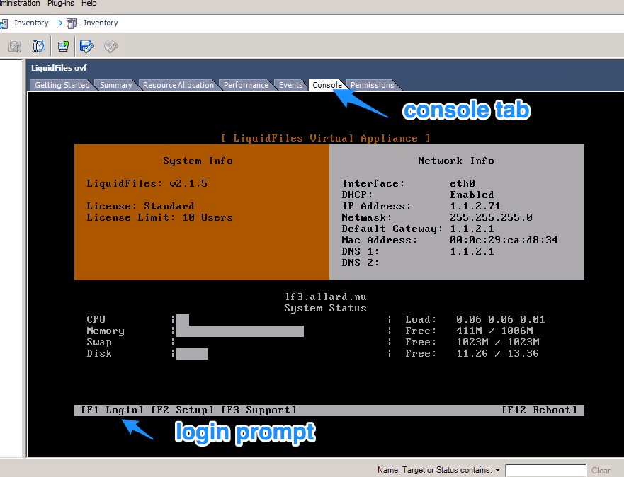 VMware ESX Console Example