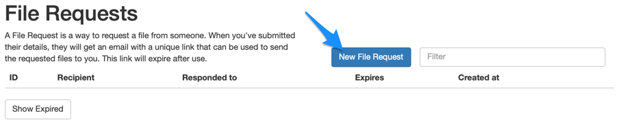 File requests list with new request button