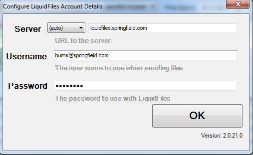Outlook plugin login window